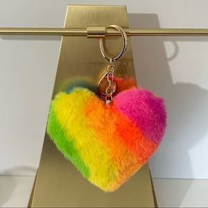 Heart Shape Pom Pom Keychain - Rainbow